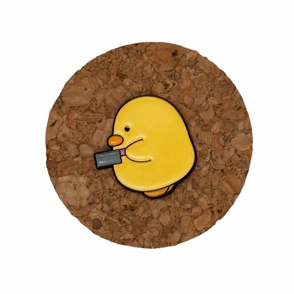 ✨Cute cartoon duck hold knife Enamel Lapel Pin brooch Yellow Cleaver Duck✨ - Picture 2 of 5